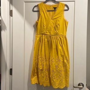 Ann Taylor Canary Yellow MIDI Eyelet Dress 6P